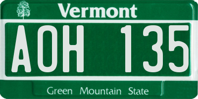 VT license plate AOH135