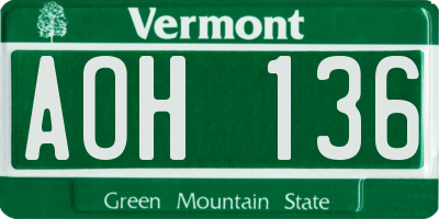 VT license plate AOH136
