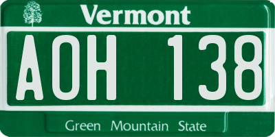 VT license plate AOH138