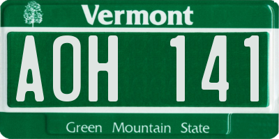 VT license plate AOH141