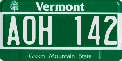 VT license plate AOH142
