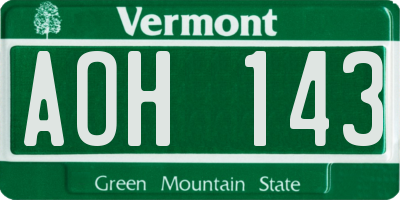 VT license plate AOH143