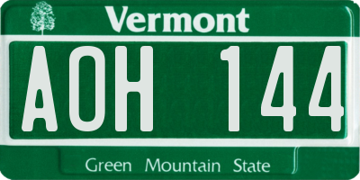 VT license plate AOH144
