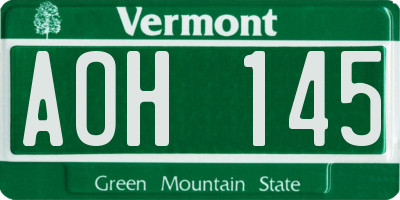 VT license plate AOH145