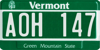 VT license plate AOH147