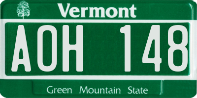 VT license plate AOH148