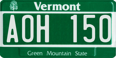 VT license plate AOH150