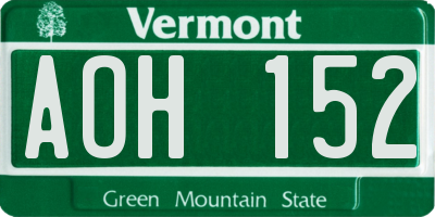 VT license plate AOH152