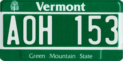 VT license plate AOH153