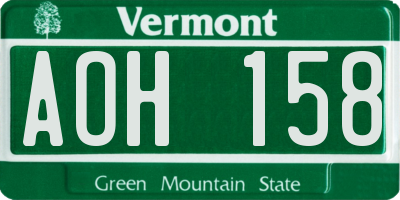VT license plate AOH158