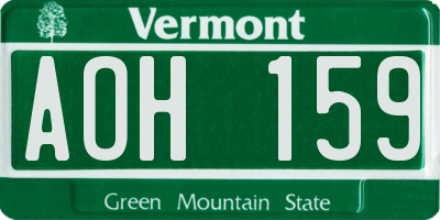 VT license plate AOH159