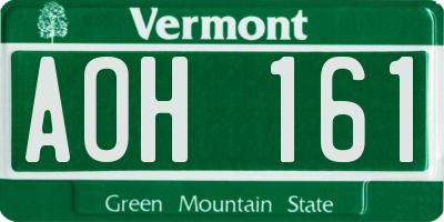 VT license plate AOH161