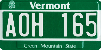 VT license plate AOH165