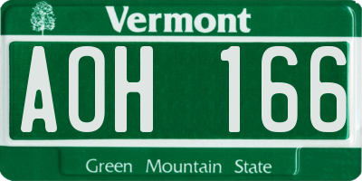 VT license plate AOH166