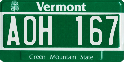 VT license plate AOH167