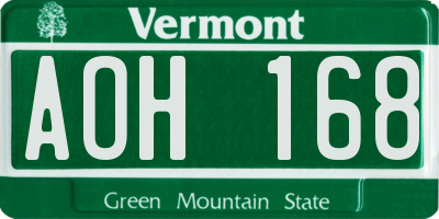 VT license plate AOH168