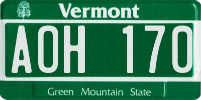 VT license plate AOH170