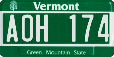 VT license plate AOH174