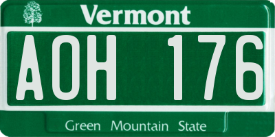 VT license plate AOH176