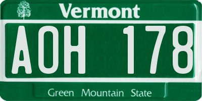VT license plate AOH178