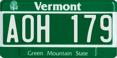 VT license plate AOH179