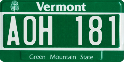 VT license plate AOH181