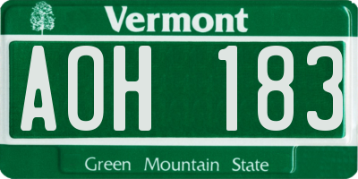 VT license plate AOH183