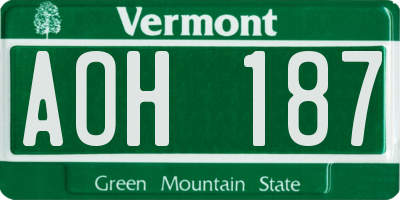 VT license plate AOH187