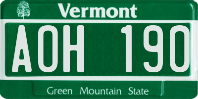VT license plate AOH190