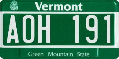 VT license plate AOH191