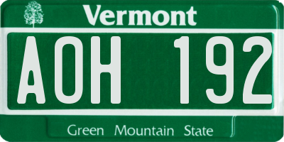 VT license plate AOH192