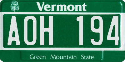 VT license plate AOH194