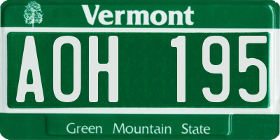 VT license plate AOH195