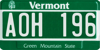 VT license plate AOH196