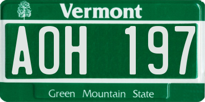 VT license plate AOH197