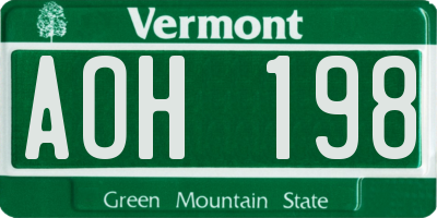 VT license plate AOH198