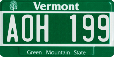 VT license plate AOH199