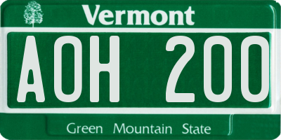 VT license plate AOH200