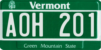 VT license plate AOH201