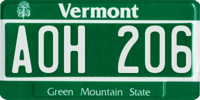 VT license plate AOH206