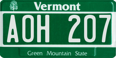 VT license plate AOH207