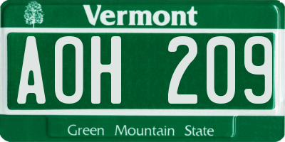 VT license plate AOH209