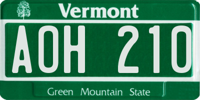 VT license plate AOH210