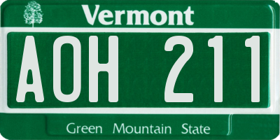 VT license plate AOH211