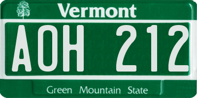 VT license plate AOH212