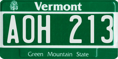 VT license plate AOH213