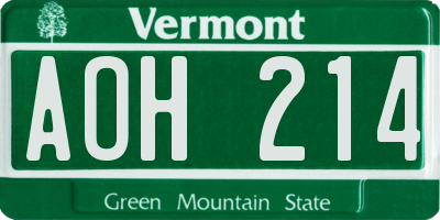 VT license plate AOH214