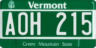 VT license plate AOH215