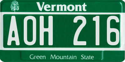 VT license plate AOH216
