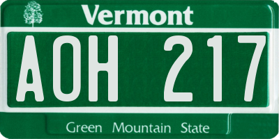 VT license plate AOH217
